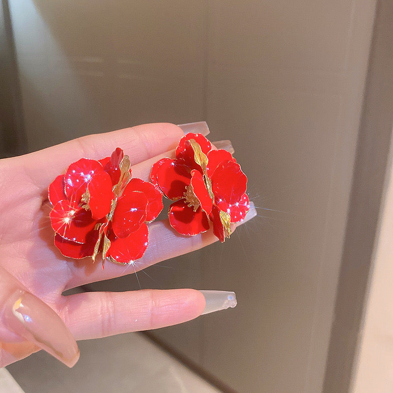 Amelia Red Flower Earrings