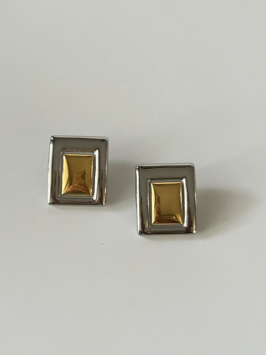 Two tone square earrings